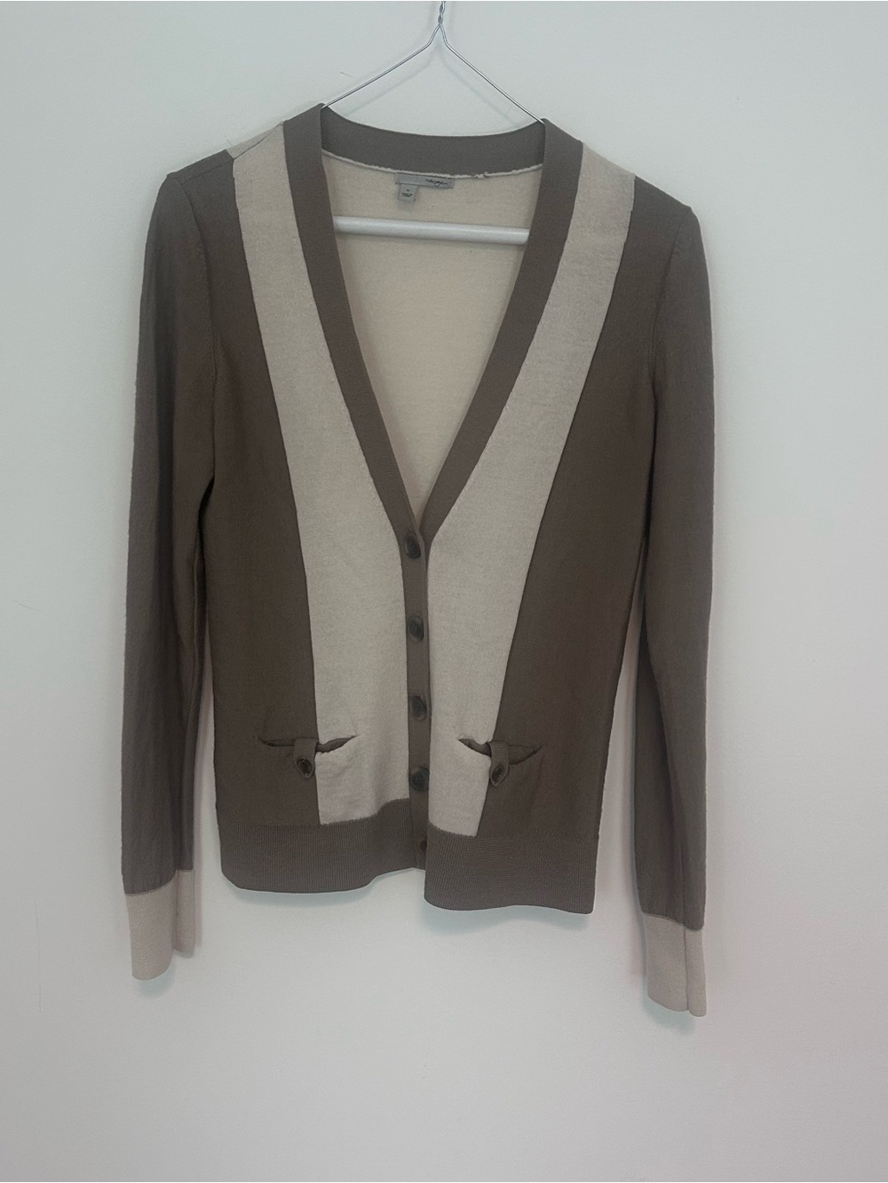 Halogen Brown & Cream V-Neck Contrast Trim Cardigan